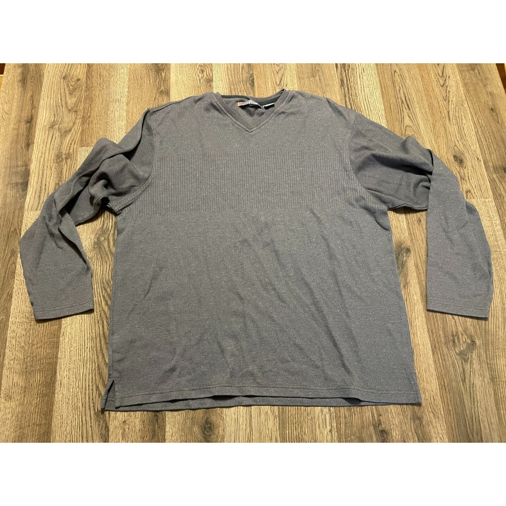 John Henry Shirt, Men's Size Large, Gray, Long Sleeve, V-neck, Pullover